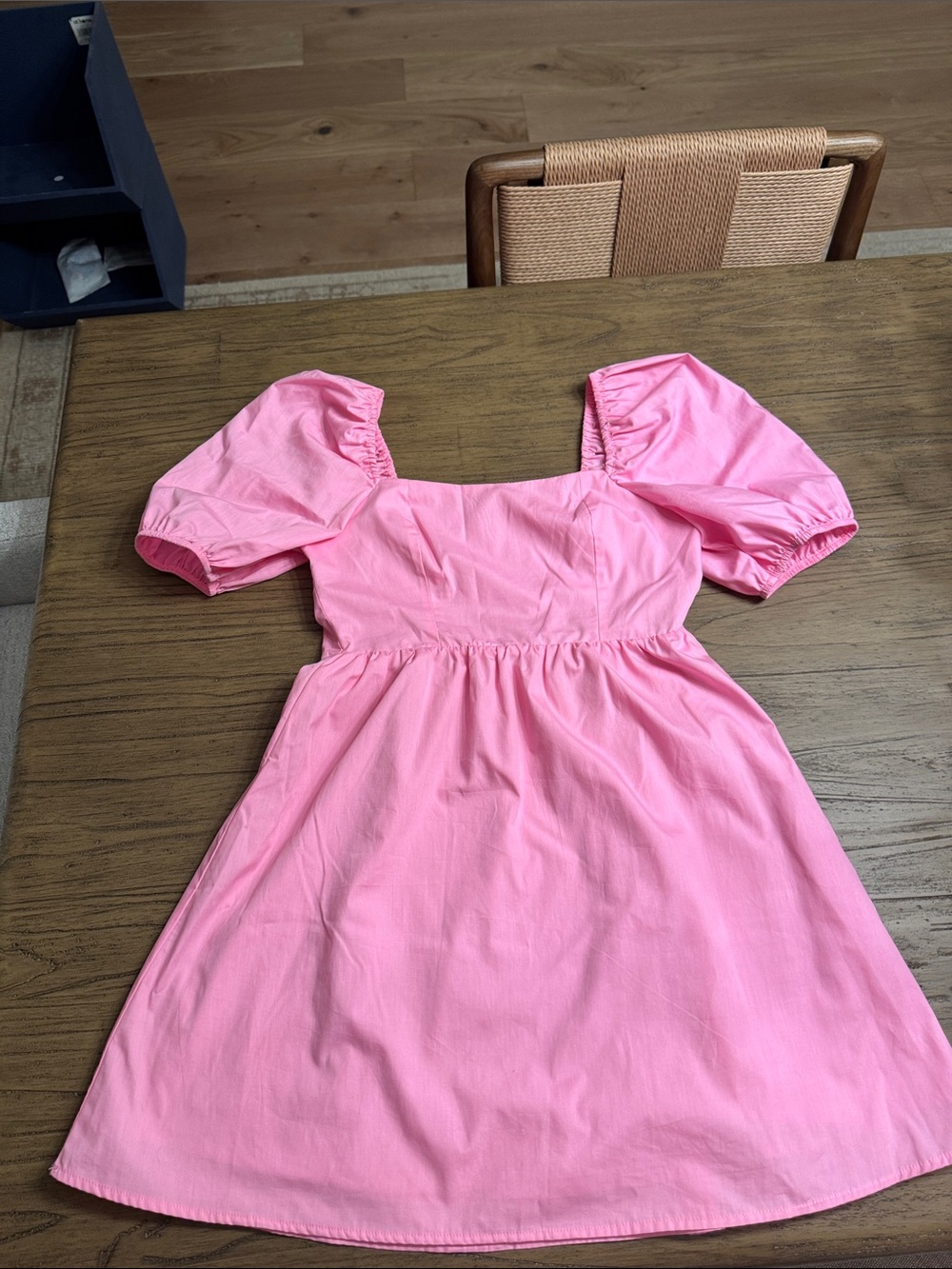 Copper Key Pink Puff-Sleeve Square-Neck Casual Dress